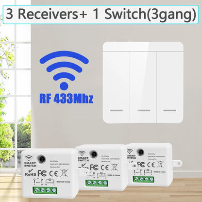 Wireless Smart Wall Switch RF 433Mhz Interruptor Light Switch Remote Control 1/2/3Gang Panel Receiver For Lamp Home Decoration