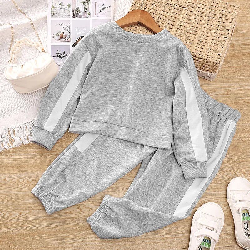 Kids Casual Clothing Sets Outfits for Girls Gray Bow Fashion Top + Sweatpants 2Pcs Baby Toddle Spring Autunmn Loose Clothing Set