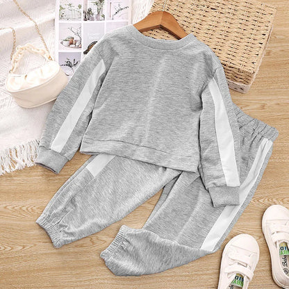 Kids Casual Clothing Sets Outfits for Girls Gray Bow Fashion Top + Sweatpants 2Pcs Baby Toddle Spring Autunmn Loose Clothing Set