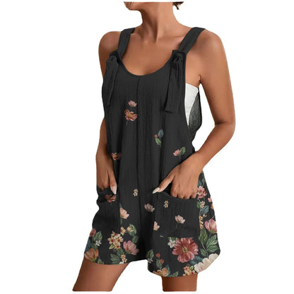 Jumpsuit Rompers for Women Summer Casual Wide Leg Jumpsuits Tie Knot Strap Shorts Romper Overalls with Pockets ropa dama