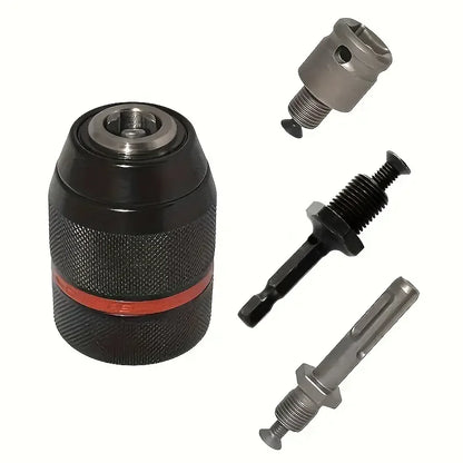 1 Set(4Pcs) Metal Heavy Duty 1/2-20UNF 13mm Keyless Drill Chuck Hex Shank/SDS/Socket Square Female Adaptor Hardware Tool