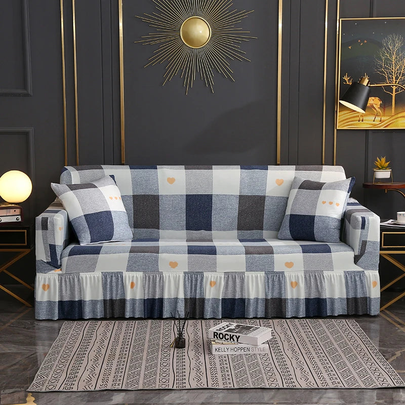 1/2/3/4 Seater Printed Sofa Skirt Cover Elastic Armchair Couch Covers for Living Room Furniture Protector