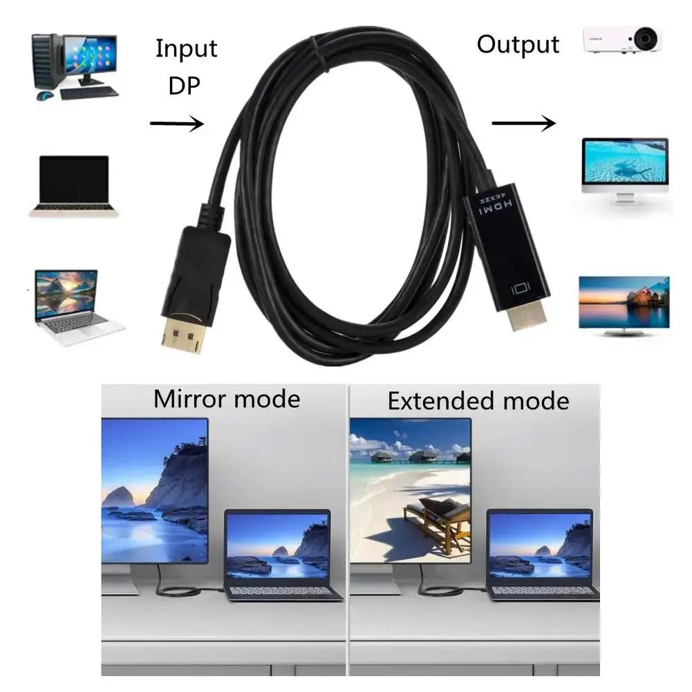 DisplayPort to HDMI-Compatible Cable 4K DP to HDMI Adapter Display Port Video Audio Converter for PC HDTV Projector Audio Cable