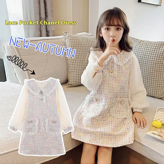 Children's Clothing Girls Spring and Fall Dress 2025 New Girls Small Fragrant Wind Middle and Large Children Princess Skirt