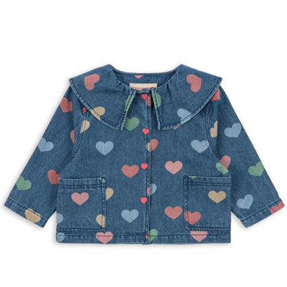 New Kids Girls Clothes  Cute Print Cherry Denim Jacket Coat Overalls Jeans Toddler Girls Denim Dress White Shirt Outfit Set