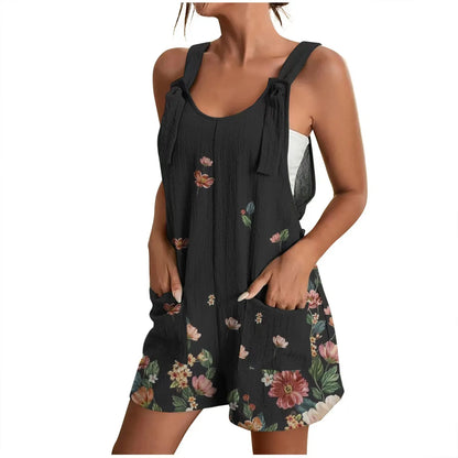Jumpsuit Rompers for Women Summer Casual Wide Leg Jumpsuits Tie Knot Strap Shorts Romper Overalls with Pockets ropa dama