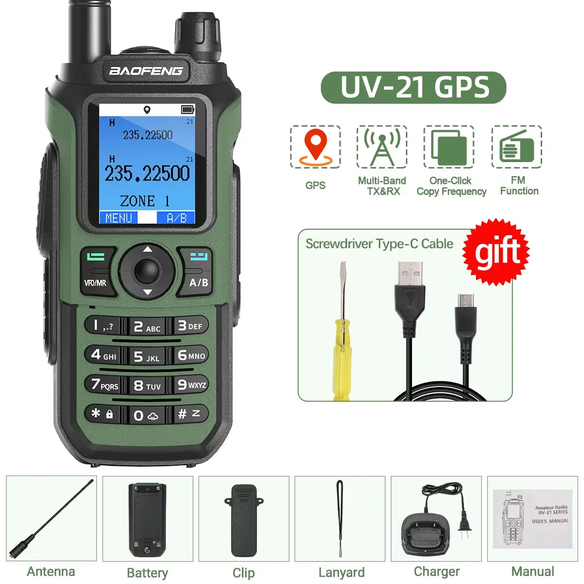 Baofeng UV-21 Pro V2 Wireless Copy Frequency Mutli Band Powerful Waterproof Long Range UV-5R Long Range Type-C Two Way Ham Radio