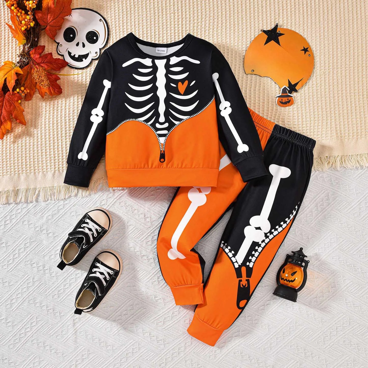 Outfit Boys Set Children Halloween Party Costume Bone Print Long Sleeve Top Pants Set Boy Baby Clothes Ropa De NiñA