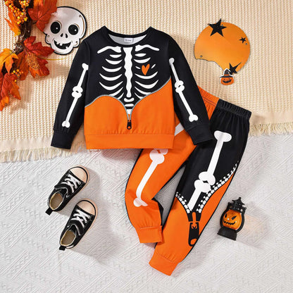 Outfit Boys Set Children Halloween Party Costume Bone Print Long Sleeve Top Pants Set Boy Baby Clothes Ropa De NiñA