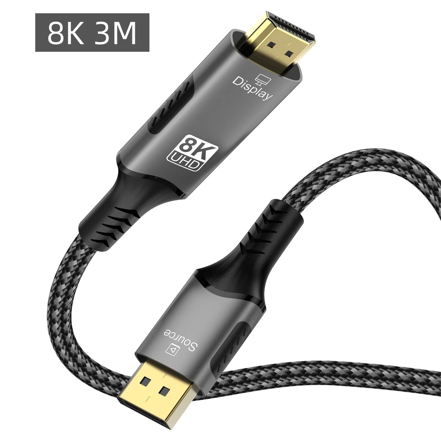 DisplayPort 1.4 to HDMI 2.1 Braided Cord 8K Cable Video Adapter [8K@60Hz,4K@120Hz] Directional DP Source to HDMI Display