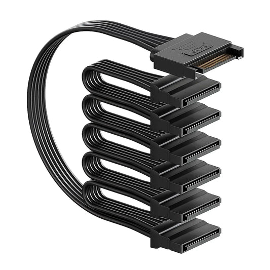 Sata Power Splitter Cable 6 Way, 15 Pin SATA to 1 To5/6 for HDD、SSD、Optical Drives, sata Power Connector Supply Extension Cabl