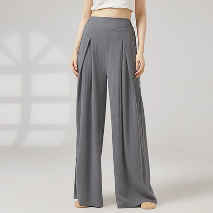 Modern Dance Pant Women Pleat Wide-Leg Trousers Long Straight Elastic Waist Casual Daily Wear Classical Stage Training Costumes
