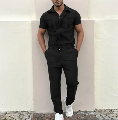 New Mens Rompers Pants Casual Loose One-piece Suit Overalls Fashion Short Sleeve Jumpsuit Streetwear Men Ropa De Hombre