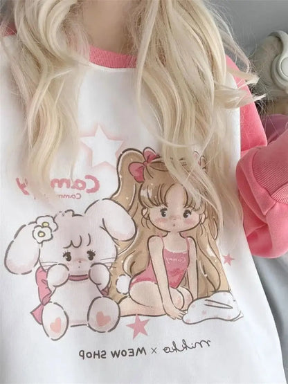 2025 Ropa Mujer Japanese Hoodies Women Clothing Long Sleeve O-neck Oversized Tops Anime Fashion Casual Sweet Y2k Sweatshirts