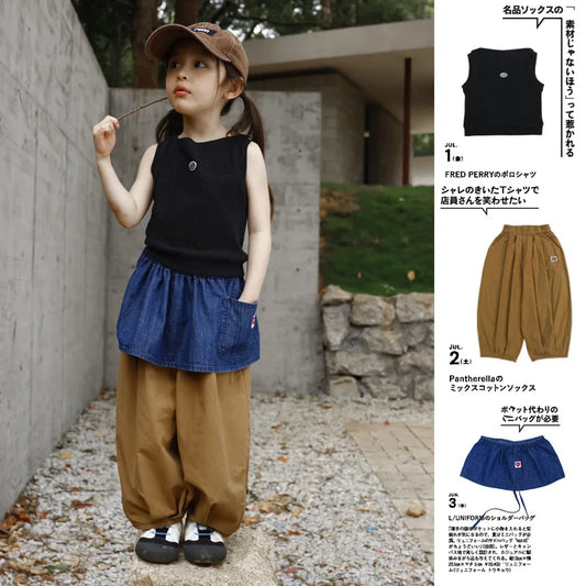 RomperDew Children's Suits Girls Sleeveless T-shirt Summer Children's Trousers Girls Vests Organic Cotton Baby Clothes T-Shirts