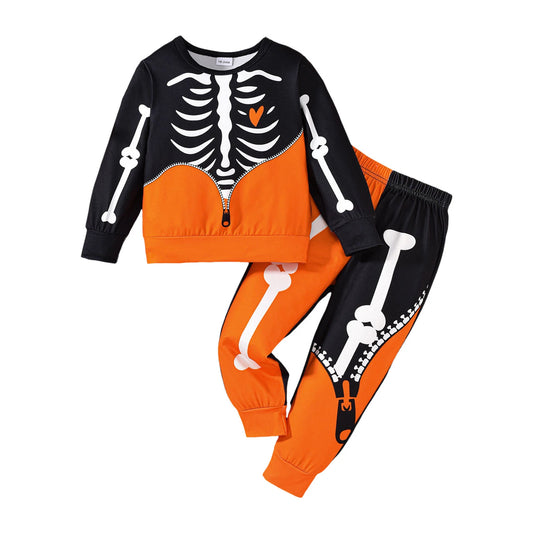 Outfit Boys Set Children Halloween Party Costume Bone Print Long Sleeve Top Pants Set Boy Baby Clothes Ropa De NiñA