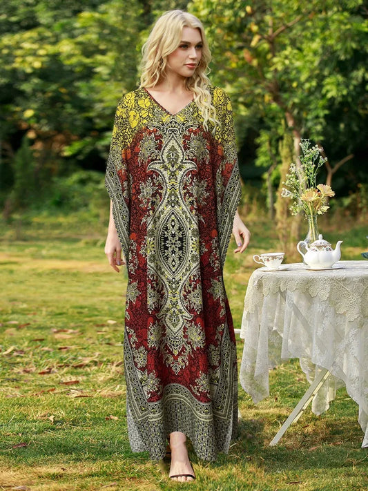 Dresses For Women 2025 Casual Long Kaftan Kimono Style Drawstring Gown Bohemian Sexy Nightdress Beach Kaftan Casual Ropa Mujer
