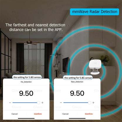 5.8G/24G ZigBee Wifi MmWave Human Presence Motion Sensor Detector With Luminance/Distance Detection Tuya Smart Home Automation