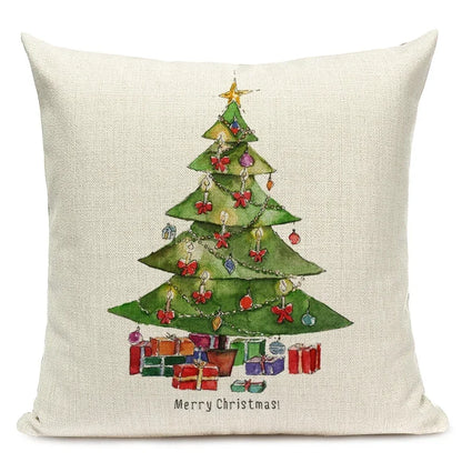 1pcs/SET Christmas Tree Pattern Linen Throw Pillow Case, Decorative Cushion Cover, Car, Home, Sofa Decor, Merry Christmas