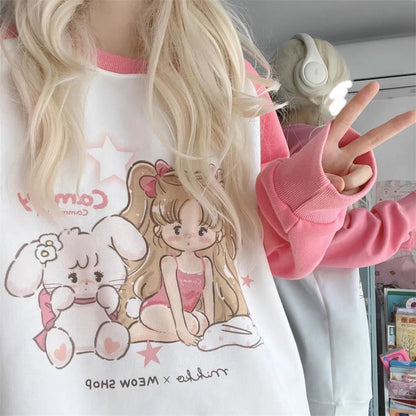 2025 Ropa Mujer Japanese Hoodies Women Clothing Long Sleeve O-neck Oversized Tops Anime Fashion Casual Sweet Y2k Sweatshirts