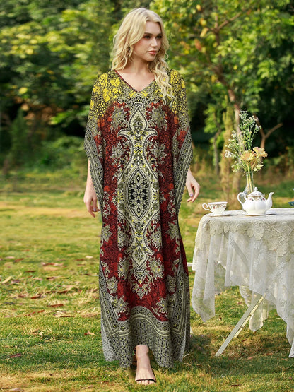 Dresses For Women 2025 Casual Long Kaftan Kimono Style Drawstring Gown Bohemian Sexy Nightdress Beach Kaftan Casual Ropa Mujer