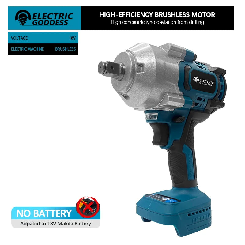 Electric Goddess 1000N.M Cordless Electric Impact Wrench Brushless Wrench Hand Drill Socket Tools For Makita 18V Battery ﻿Pin