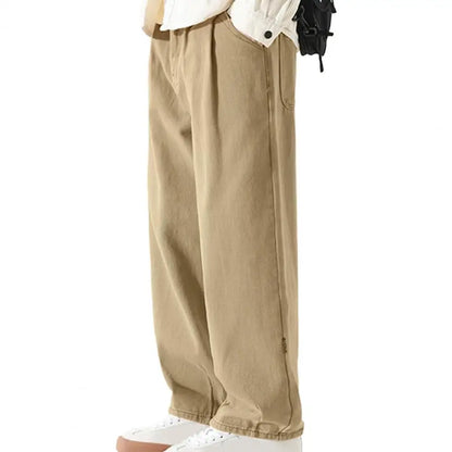 Pants for Men Trendy Wide-leg Trousers Breathable Wide-leg Men's Work Pants Retro Style Versatile Solid Color Trousers