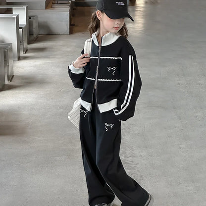 Children's Clothes Sets Girls Sports Suits Spring Autumn Jacket Pants Outdoor Causal Style Tracksuit 2 Piece Teenager Set 5-14Y