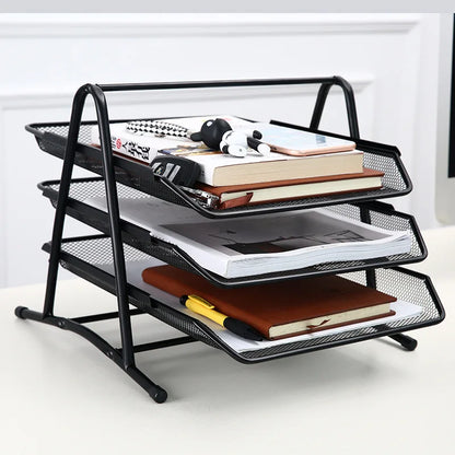 Office Supplies, Wire Mesh, Metal Three-layer File Rack, Data Tray Storage Rack, Data Tray Drawer Style
