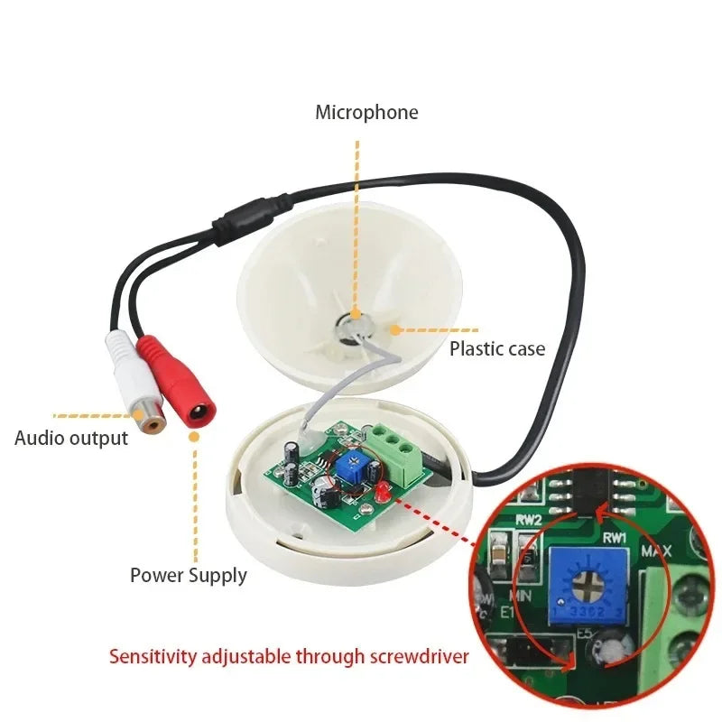 ‌Surveillance Camera Microphone, High-Sensitivity Audio Input for CCTV Security Systems with AHD/DVR/IP Cameras‌