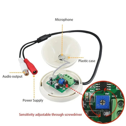 ‌Surveillance Camera Microphone, High-Sensitivity Audio Input for CCTV Security Systems with AHD/DVR/IP Cameras‌