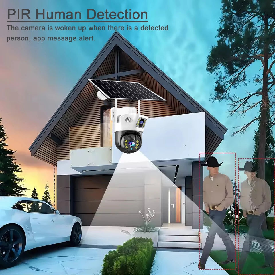 WIFI Security Protection Camera 4K Dual Lens Outdoor PTZ CCTV PIR Human Detection Wireless Surveillance Cam Built-in Battery