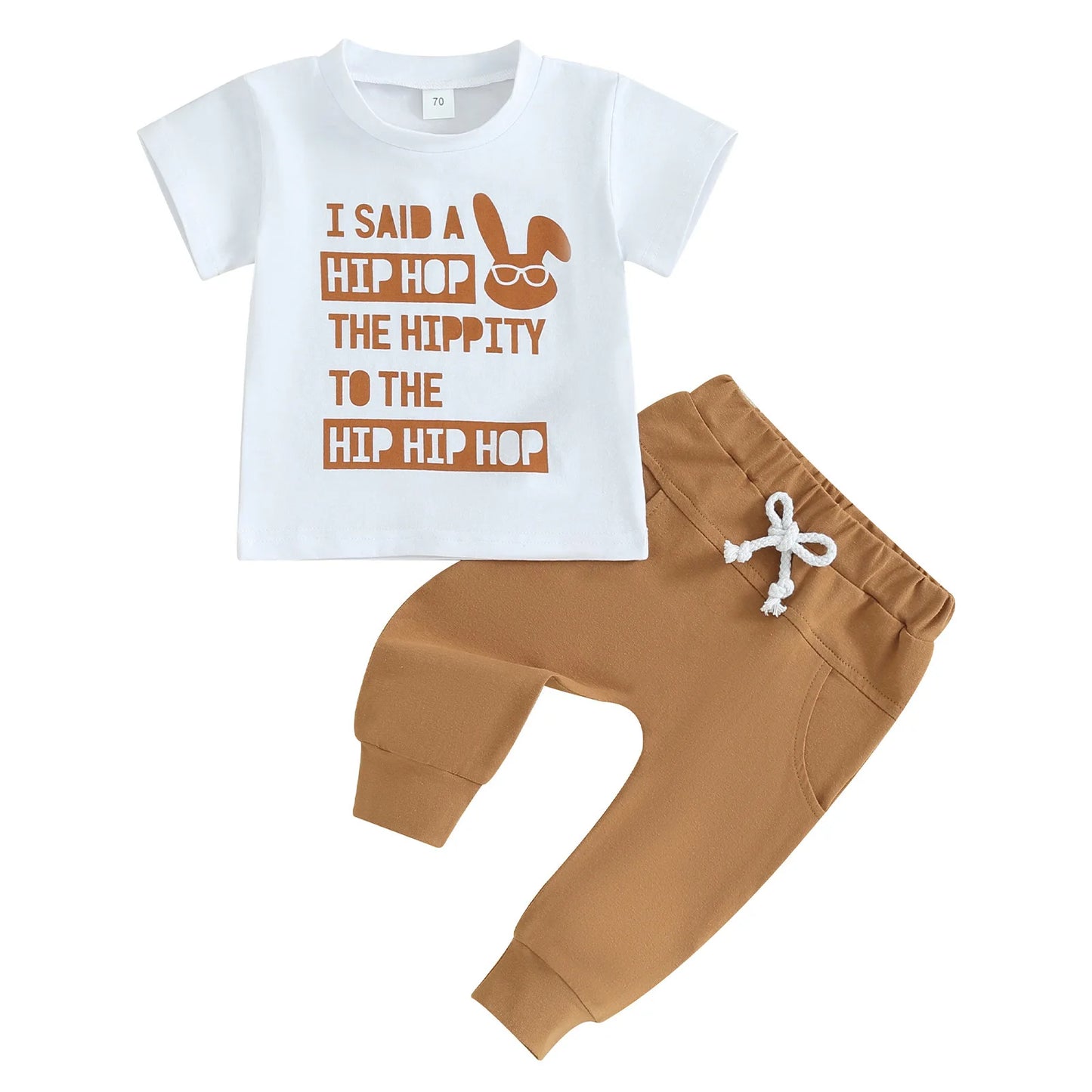 Children's Clothing 2025 Easter New Boys' Rabbit Print Short Sleeved Casual Pants Two-piece Set