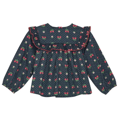 2025 New Kids Girls Clothes AW New Toddler FL Cute Bow Strawberry Printed Dresses Denim Vest Dress Jeans Children Clothing