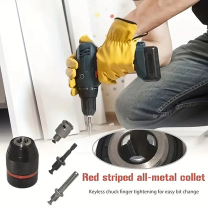 1 Set(4Pcs) Metal Heavy Duty 1/2-20UNF 13mm Keyless Drill Chuck Hex Shank/SDS/Socket Square Female Adaptor Hardware Tool