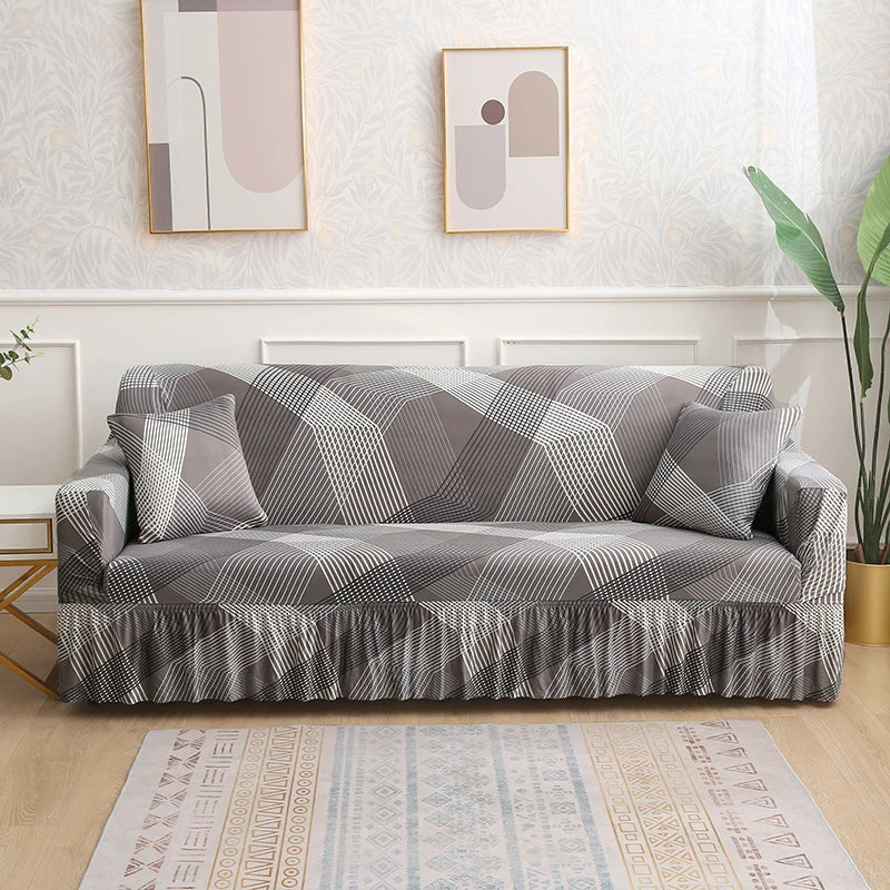 1/2/3/4 Seater Printed Sofa Skirt Cover Elastic Armchair Couch Covers for Living Room Furniture Protector