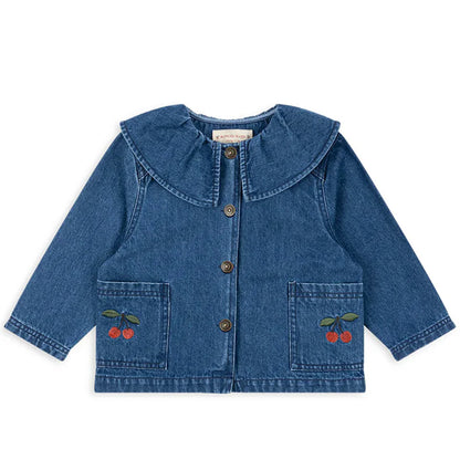 New Kids Girls Clothes  Cute Print Cherry Denim Jacket Coat Overalls Jeans Toddler Girls Denim Dress White Shirt Outfit Set
