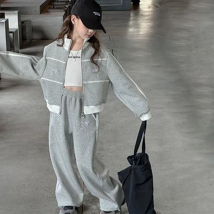 Children's Clothes Sets Girls Sports Suits Spring Autumn Jacket Pants Outdoor Causal Style Tracksuit 2 Piece Teenager Set 5-14Y