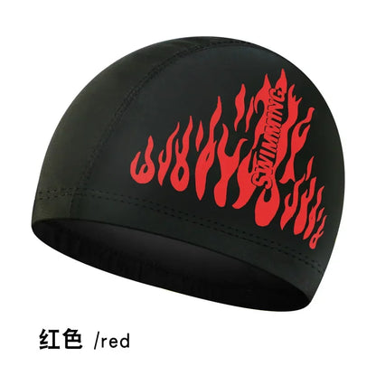Fashion Adult Swim Cap Unisex Flame Printed Swimming Cap Comfortable Non Slip Fabric Swimming Caps Swimming Accessories