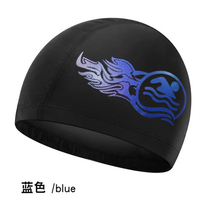 Fashion Adult Swim Cap Unisex Flame Printed Swimming Cap Comfortable Non Slip Fabric Swimming Caps Swimming Accessories