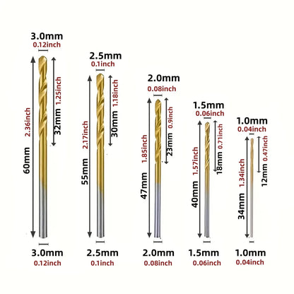 50pc Titanium Plated Twist Drill Set 1-3mm Small Drill Bit Electric Drill Drill Tool DIY Woodwork Drill and Open Drill Bit