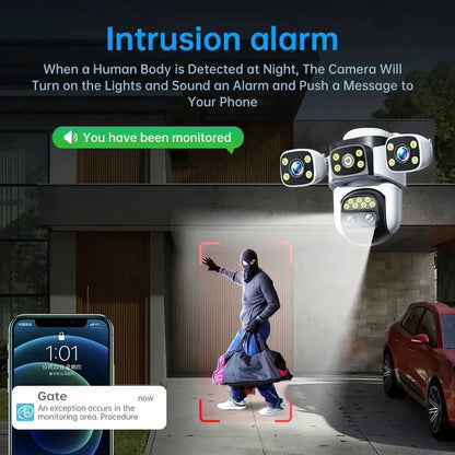 ANSVICAM 10K Home Security WiFi Camera Four Lens Four Screen 360° 10X Optical Zoom CCTV Auto Tracking 20MP Surveillance IP Cam