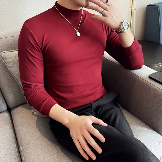 Ropa Hombre T Shirt For Men Korean Luxury Clothing High Elastic Turtleneck Slim Fit Long Sleeve Men's T-Shirts Casual Tops&Tees
