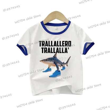 Children's Clothing Italian Brainrot Tralalero Tralala Printed T-shirt for Children Fashion Shark Lover Funny Meme Boys Clothes