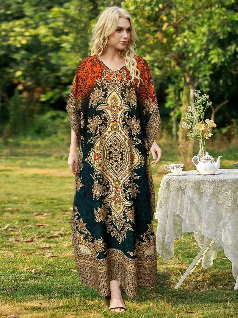 Dresses For Women 2025 Casual Long Kaftan Kimono Style Drawstring Gown Bohemian Sexy Nightdress Beach Kaftan Casual Ropa Mujer