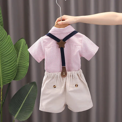 Kids Boys Clothing Sets Baby Shirt + Overall Dungarees Infant Toddler Children Wear T-shirt + Shorts Outfits Suits 1-4 Years