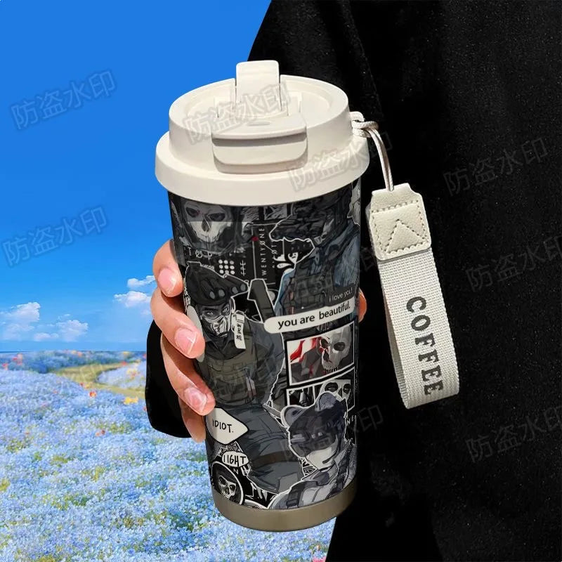 Ghostkonig Call of Duty Insulated Cup 316 Stainless Steel Large Capacity Straw Car Dual Drink Coffee Cup