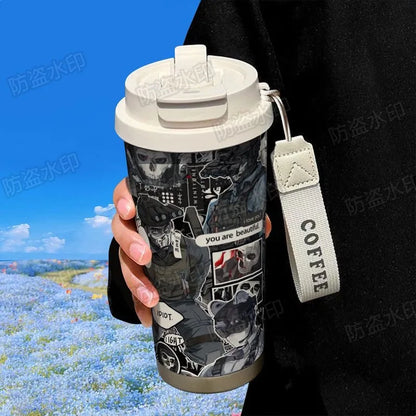 Ghostkonig Call of Duty Insulated Cup 316 Stainless Steel Large Capacity Straw Car Dual Drink Coffee Cup