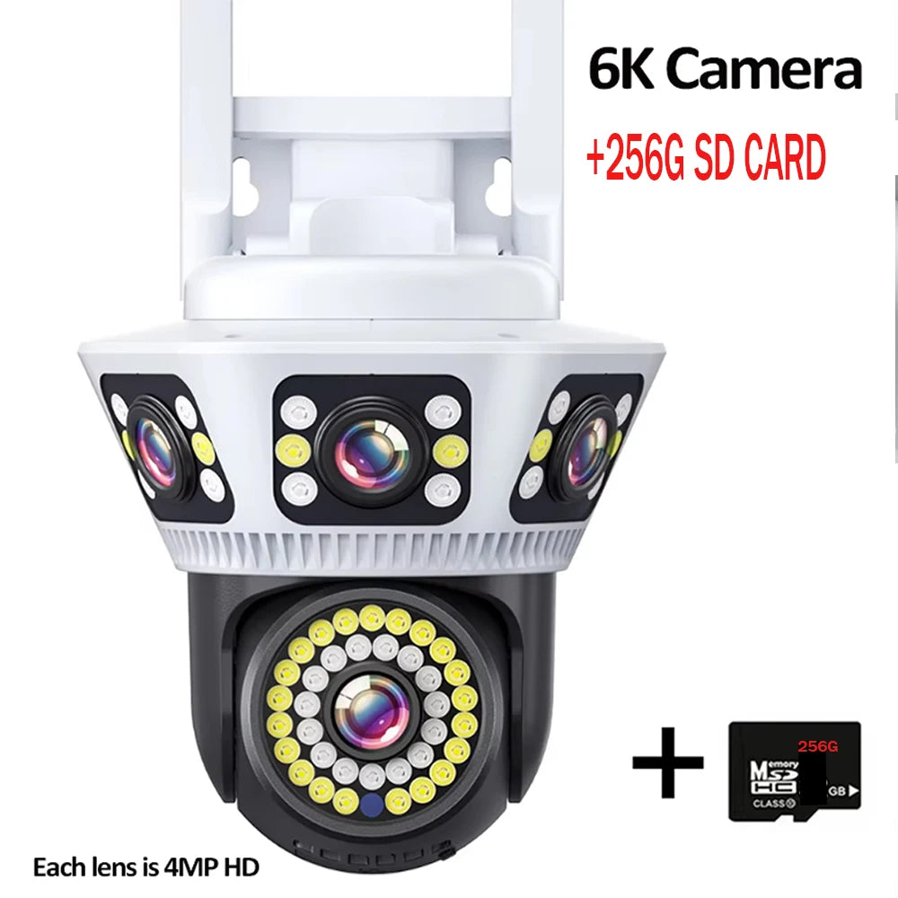 Smart Home WiFi Camera 6K Three Screen Security Camera Outdoor Security Protection Auto Tracking Camara 4K Yoosee CCTV Camera