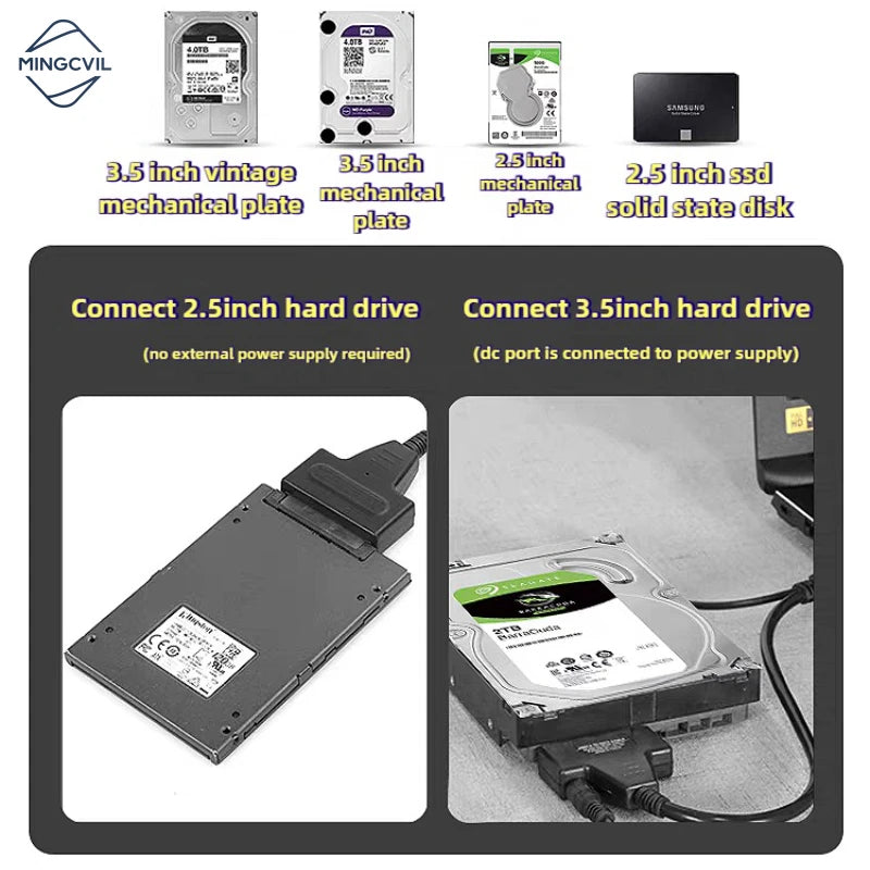 MINGCVIL USB 3.0 To Sata Hard Disk Adapter Converter Cable USB3.0 Hard Drive Converter Cable 2.5 3.5 HDD SSD Adapter